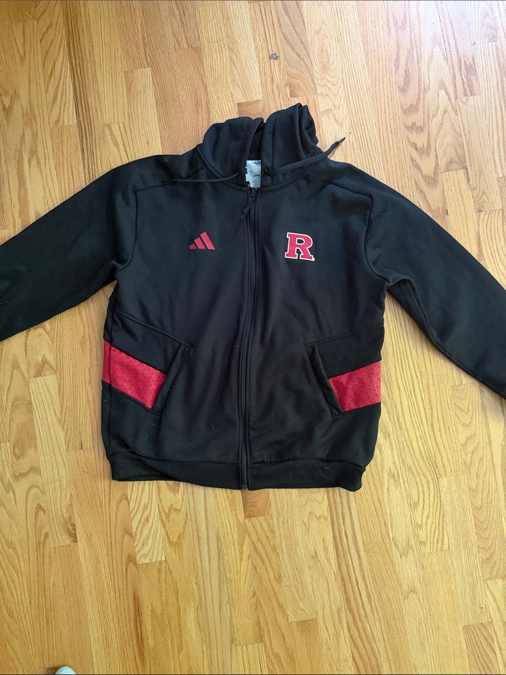 adidas Rutgers Black Full-Zip Hoodie with Red Accents and 'R' Patch